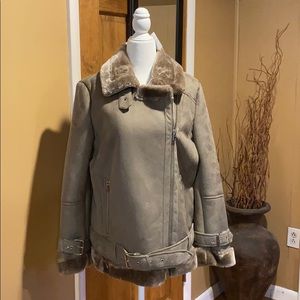 Topshop Faux Shearling Biker Jacket